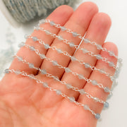 Shaded Milky Aquamarine Sterling Silver Wire Chain